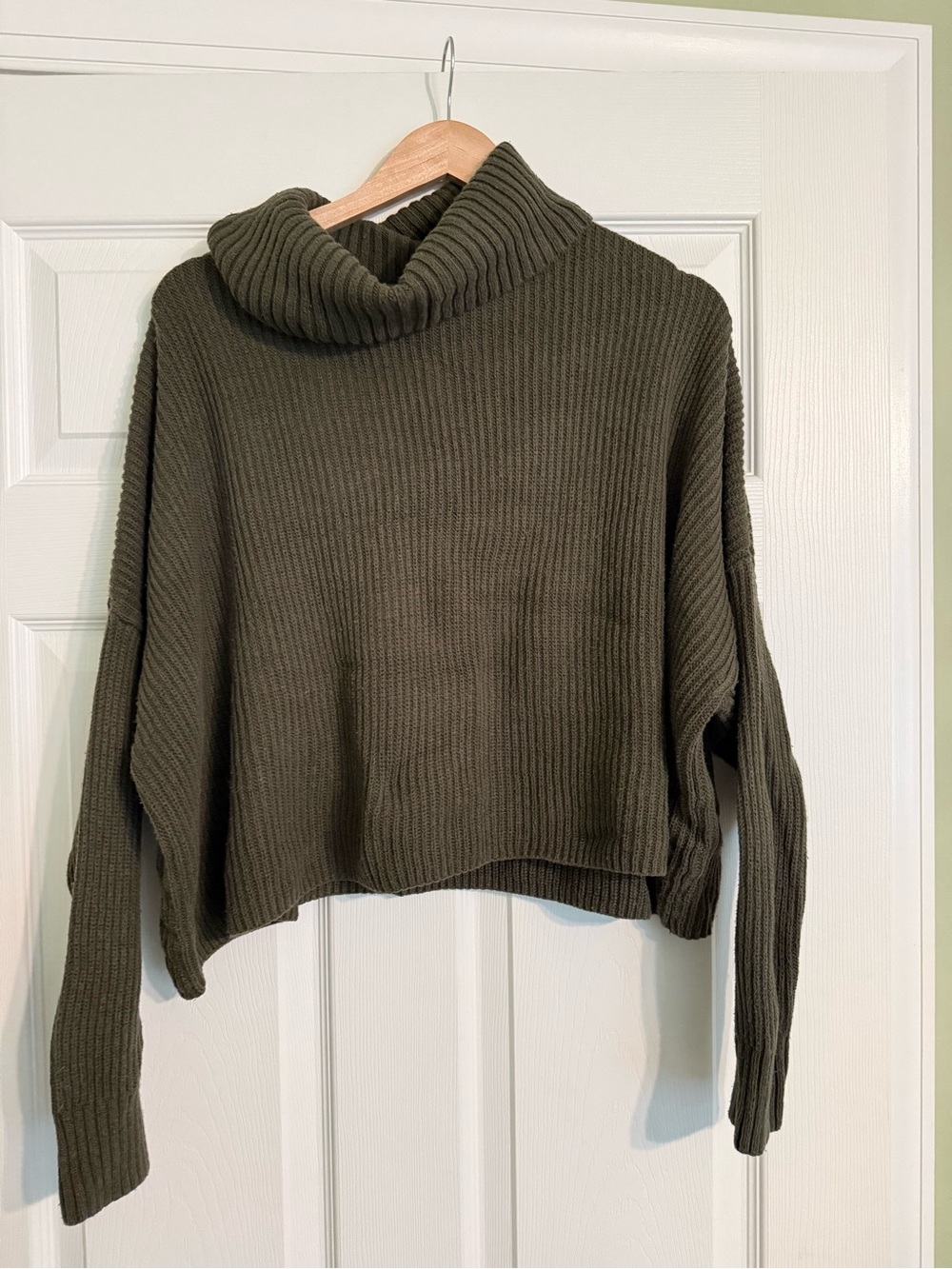 Olive Green Ribbed Turtleneck Sweater